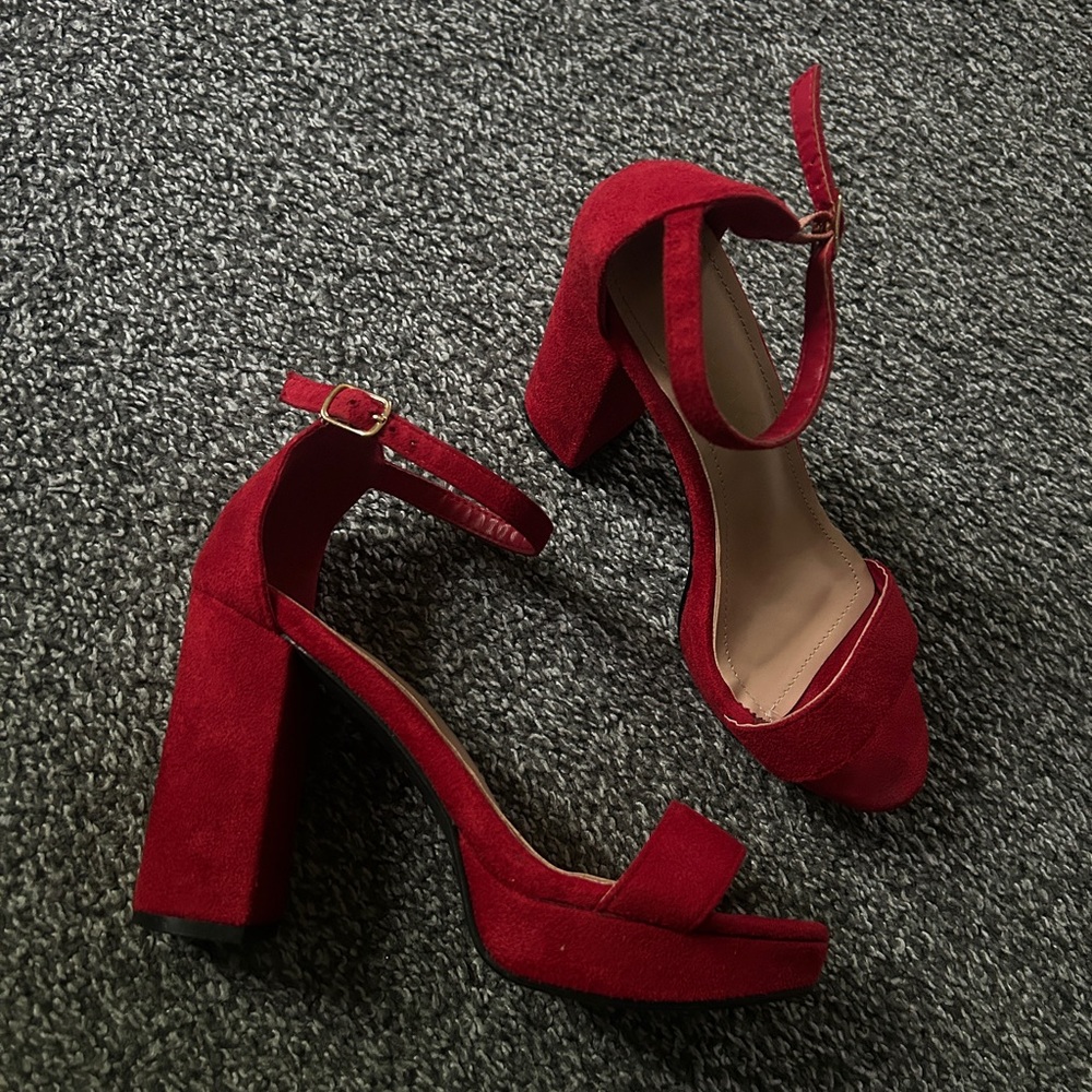 Allegra K Red Block Heel Sandals